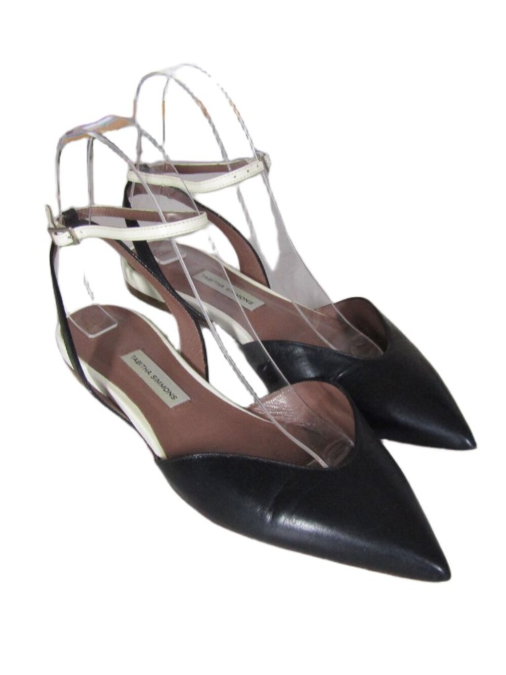 TABITHA SIMMONS Black Pointed Toe Ankle Strap Sandals Flats  EU 38.5 US 7.5-8